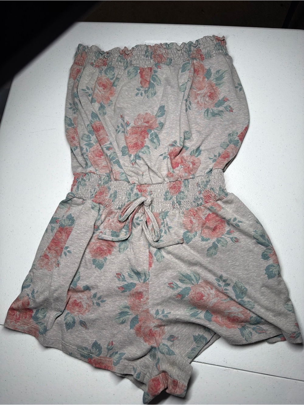 Girls Floral Smocked Romper - Pink Floral